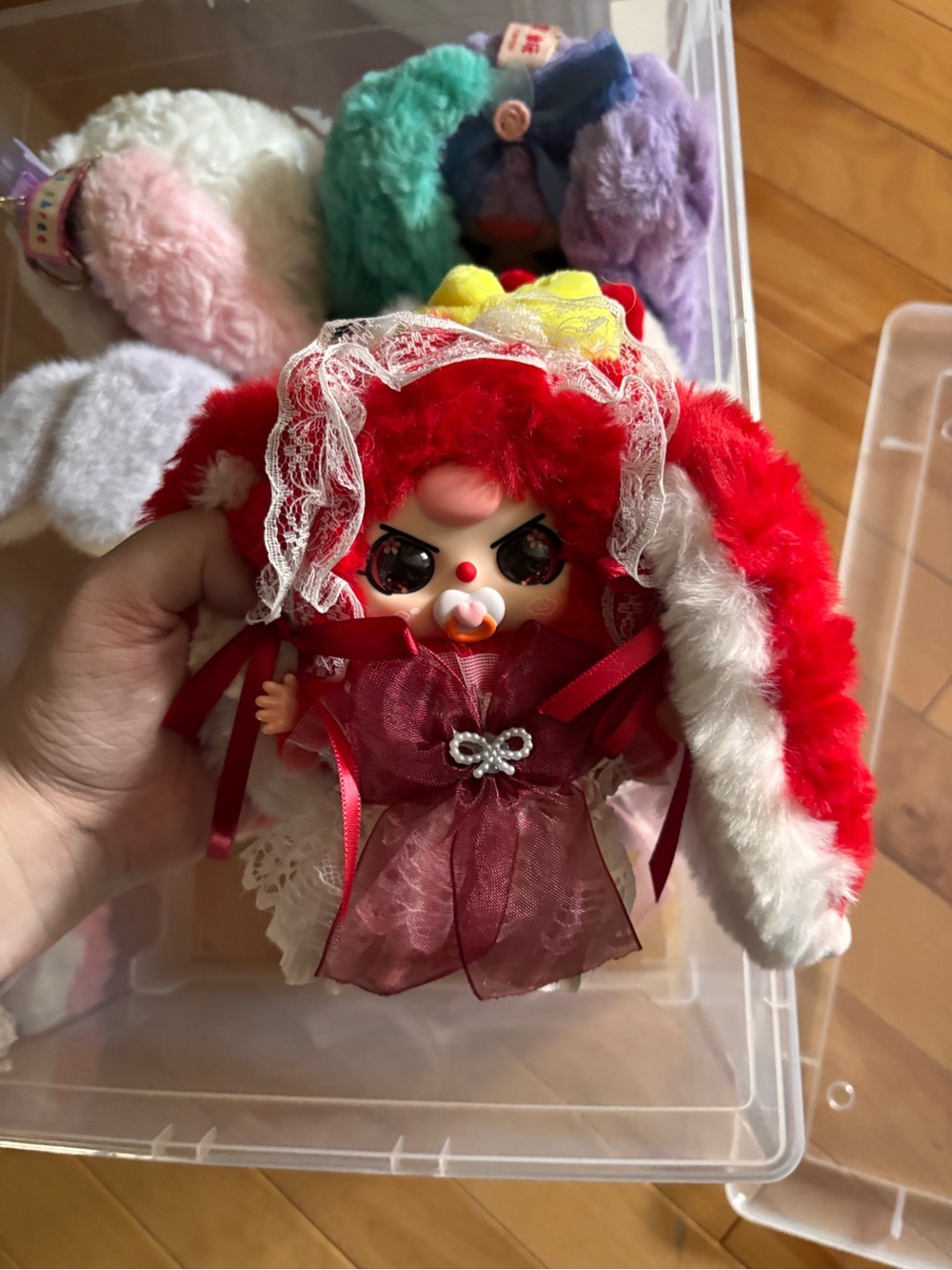 Red Plush Bunny Doll with Lace Dress - Cute Kids Toy